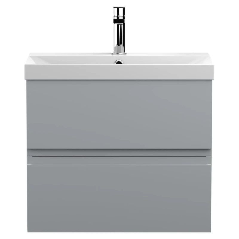 Hudson Reed URB204D Urban Modern Bathroom Wall Hung Vanity Basin Unit with 2 Soft Close Drawers and Ceramic 50mm Profile Sink, 600mm, Satin Grey