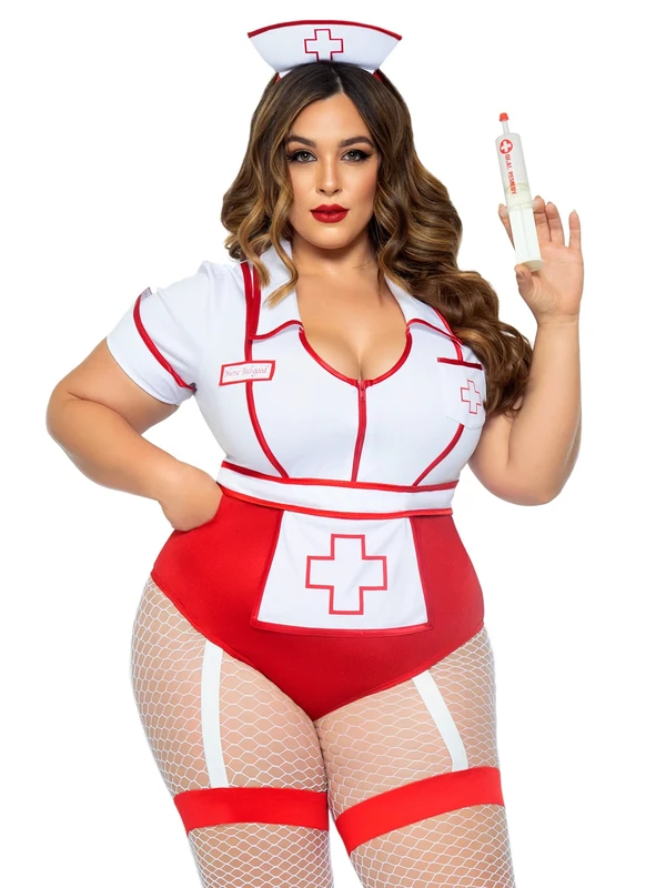 Leg Avenue Women's 2 Pc Nurse Feelgood Costume with Bodysuit, Headband, Multi, 3X/4X
