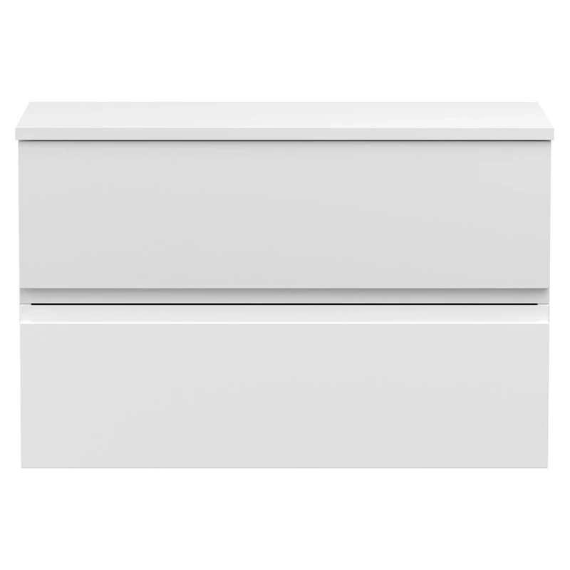 Hudson Reed URB106W Urban Modern Bathroom Wall Hung Vanity Basin Cabinet Unit with 2 Soft Close Drawers and Worktop, 800mm, Satin White