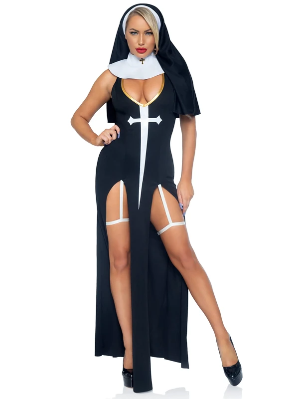 Leg Avenue Women's 3 Pc Sultry Sinner Costume With Dress, Collar, Head Piece, Blk/White, Medium - Image 1