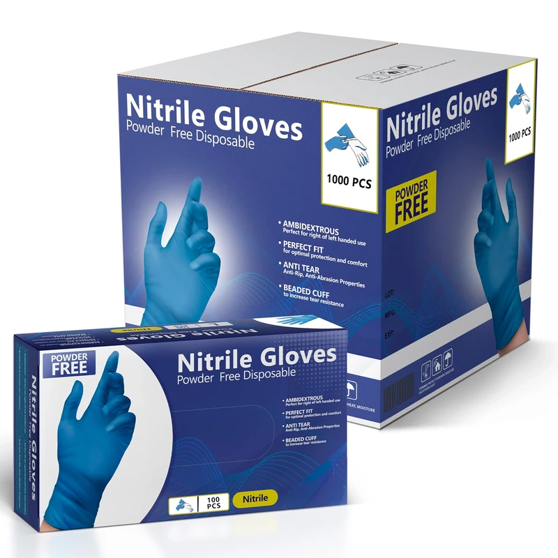 AroCare Nitrile Gloves, Disposable Gloves, Comfortable, Powder Free, Latex Free | 100-1000 Gloves (Large, Case)