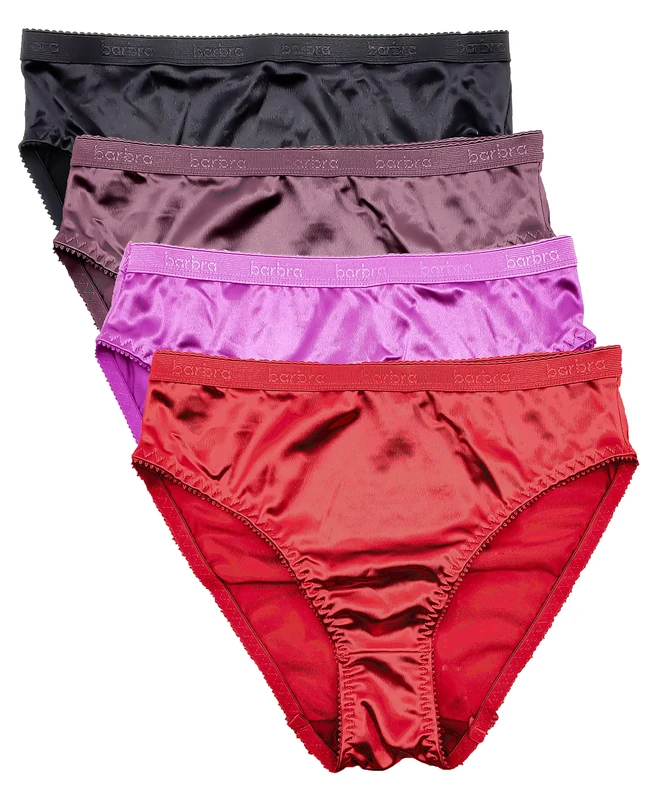 Barbra Womens Silky Sexy Satin Bikini Panties S - Plus Size Women Underwear Multi-Pack, 4 Pack- Cherry, S