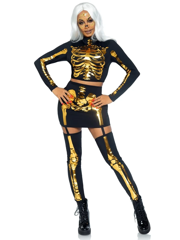 Leg Avenue Women's Golden Skeleton Costume, Black/Gold, Large