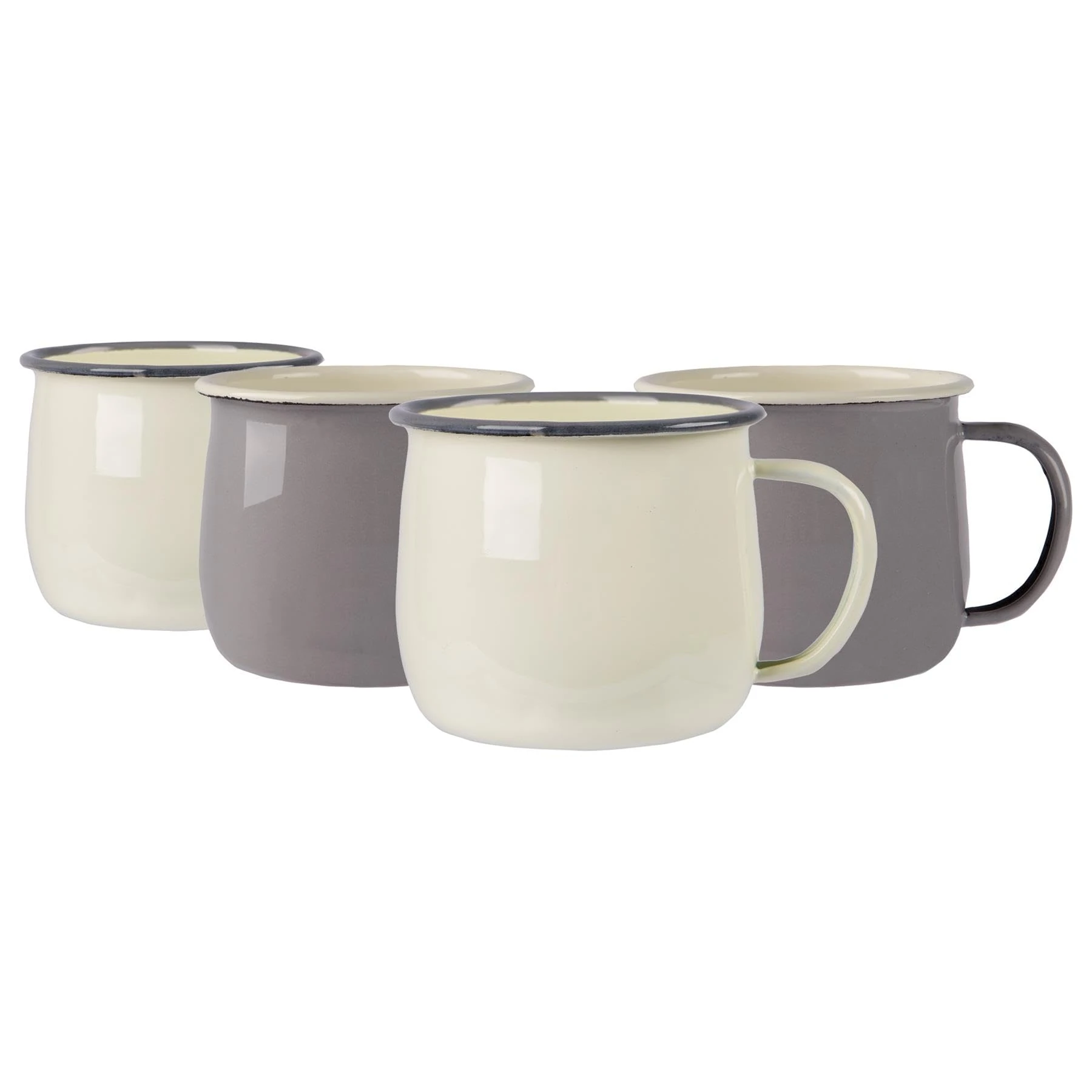 Argon Tableware Coloured Coffee Mugs - 375ml - Pack of 4 - Grey/Cream Metal Insulated Enamel Mugs Lightweight Camping Belly Latte Mug Hot Chocolate Mug