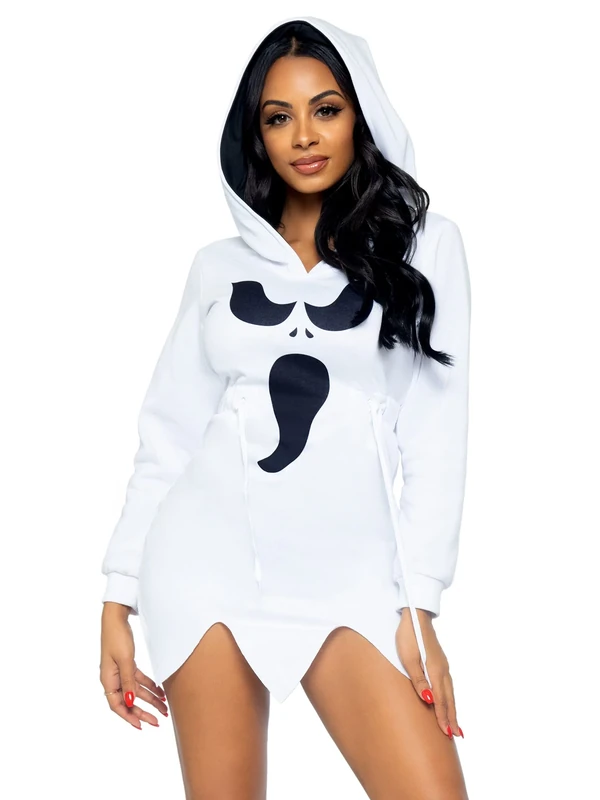 Leg Avenue 87076-00202 Ghost Fleece Hoodie Dress, Medium, White Adult Sized Costumes - Image 1