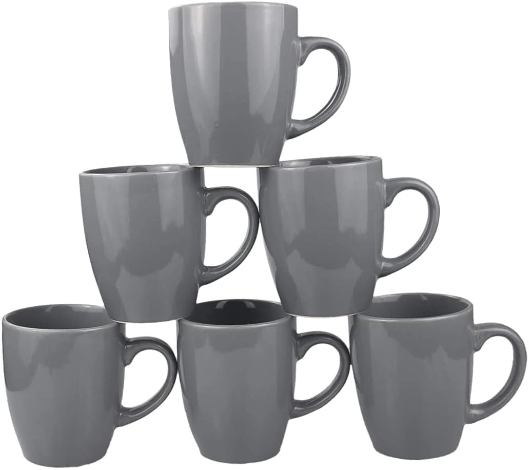 HOMD Coffee Cup Set 6-12oz Large Handle Ceramic Cup for Coffee, Soup, Tea, Milk, Latte, hot Cocoa, Ladies, Men-New Porcelain Mug Set (Grey)