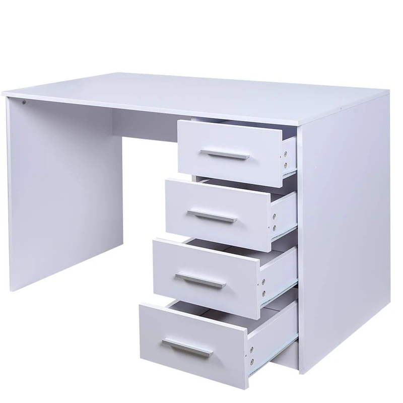 BAKAJI Desk with Chest 4 Drawers Computer Table White, Wood Composite Metal, Standard