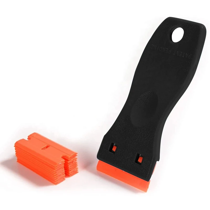 CANOPUS Plastic Scraper Tool Non Scratch with 10 Plastic Razor Blades, Plastic Razor Scraper, Decal, Sticker Remover, Ideal for Scraping Stickers, Labels and Decals from Glass, Windshields, Black