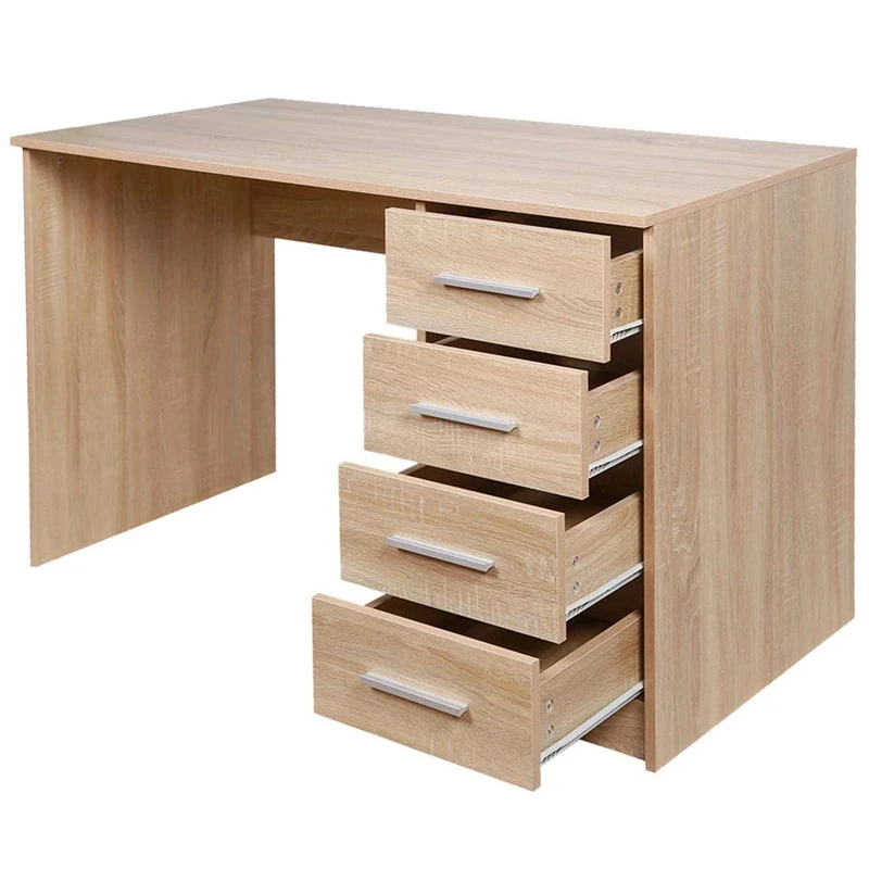 BAKAJI Desk with Chest of Drawers 4 Drawers Work Table Computer PC Holder MDF Wood Home Office Furniture Bedroom Modern Design Size 110 x 56 x 73 cm (Oak)