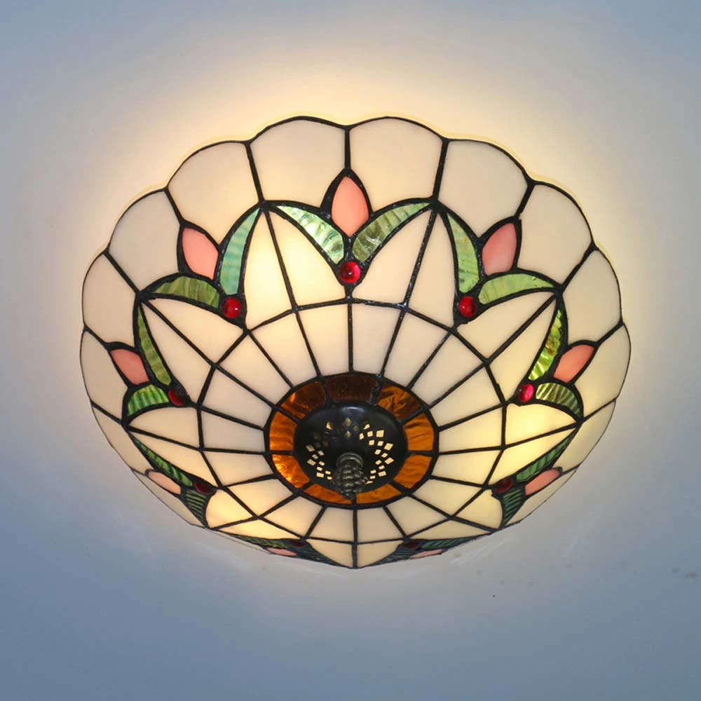 Skyweel 12 Inch Tiffany Style Ceiling Light Stained Glass Flush Mount Ceiling Lighting Fixtures Lamps