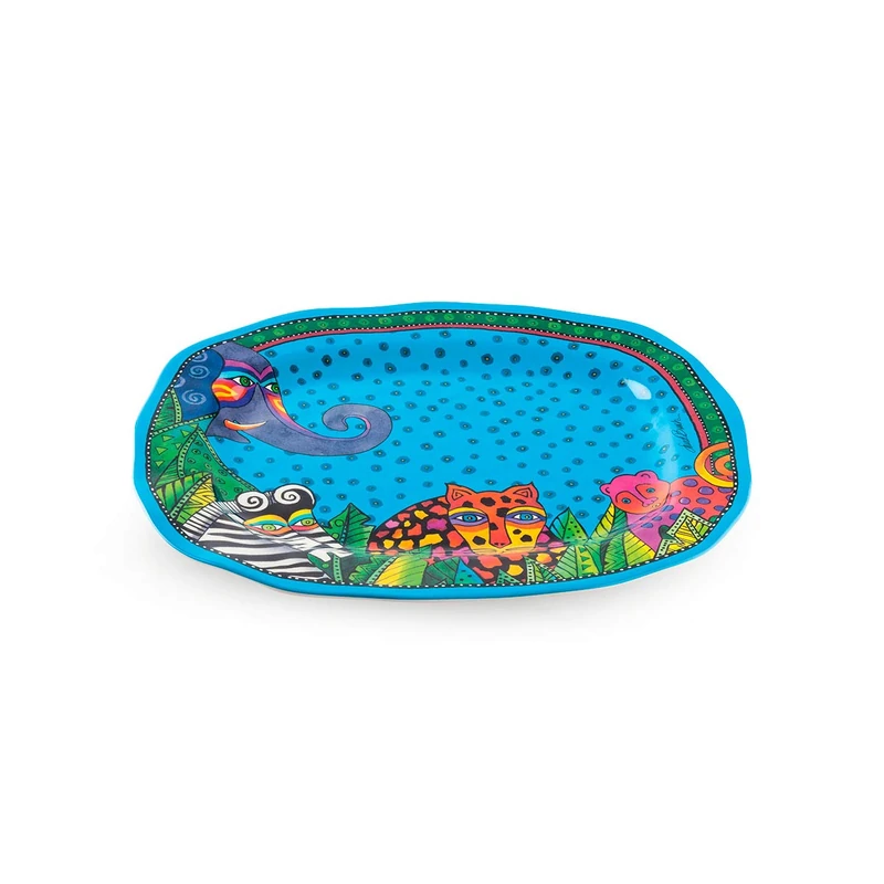 EGAN Laurel Burch Blue Melamine Oval Tray Jungle Line