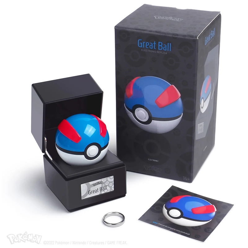 The Wand Company Original Poké Ball Authentic Replica - Realistic, Electronic, Die-Cast Authentic Replica with Display Case Light Features. Officially Licensed by Pokémon (Great Ball)