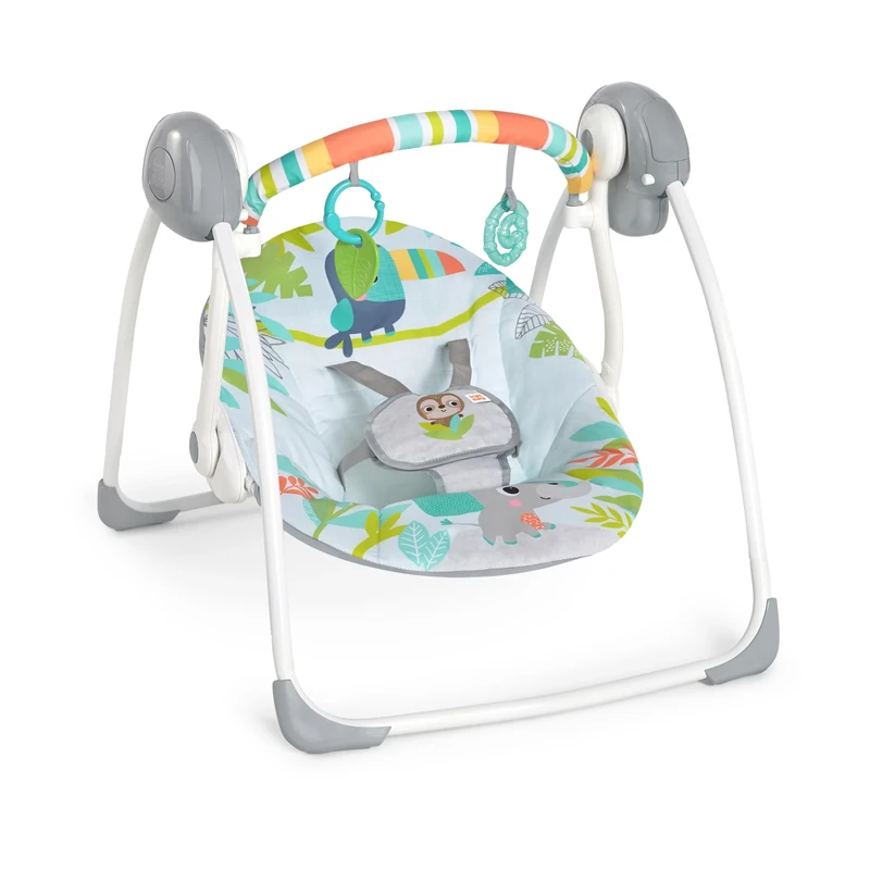 Bright Starts Rainforest Vibes Portable Compact Baby Swing with TrueSpeed, Toy Bar included, Newborn and up