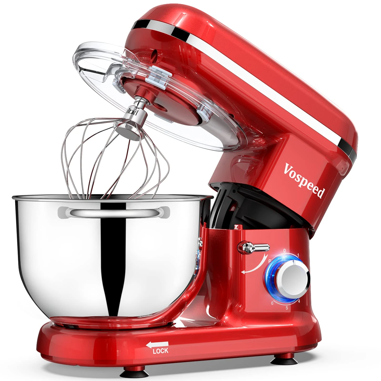 Stand Mixer, Vospeed Food Mixer Dough Blender, 6.2L1500W Electric Cake Mixer with Bowl, Beater, Hook, Whisk, Egg Separator & Silicone Spatula, Dishwasher Safe (Red)