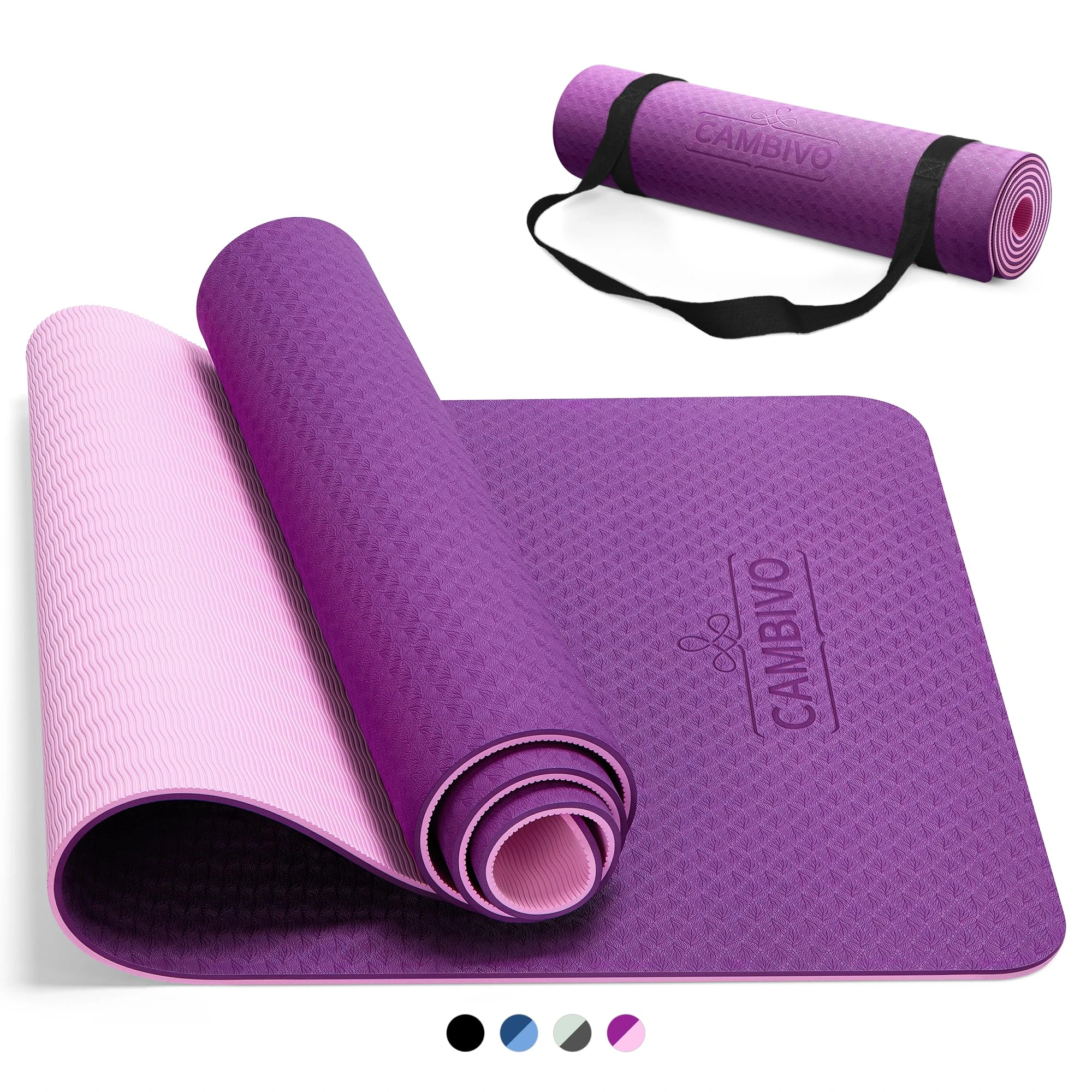 CAMBIVO Yoga Mat for Women Men, 6/8mm Thick Exercise Mat for Home Gym, Non Slip Workout Mat for Pilates, Sit-Ups, Stretching, Gymnastics, Meditation, Eco Friendly TPE