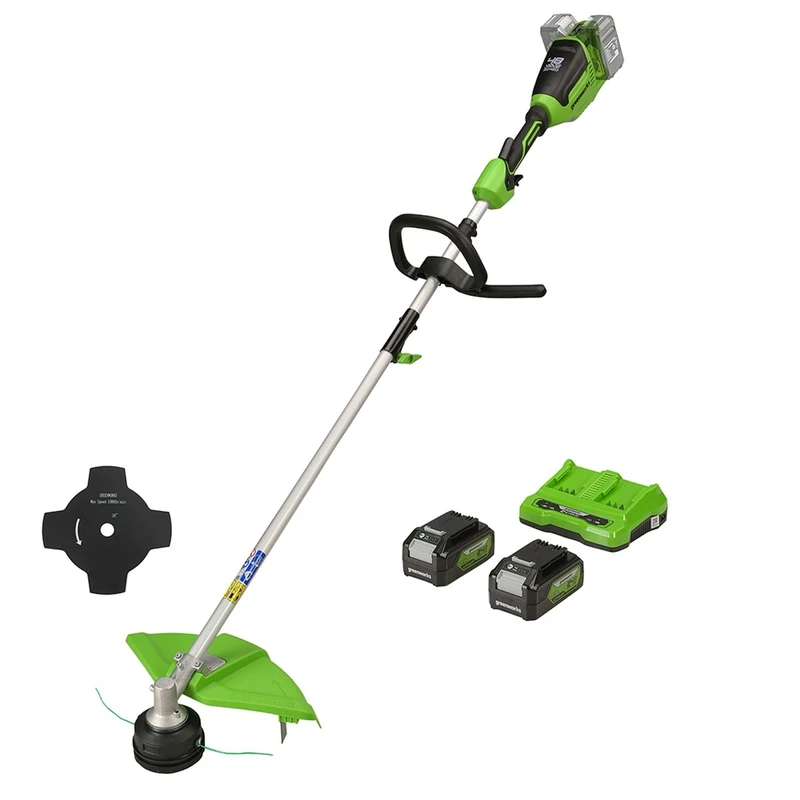 Greenworks 48V Cordless Strimmer with Grass Trimmer, 40cm Cutting Width, Lightweight, 2mm Dual Nylon Line, Two of 24V 4Ah Batteries & Twin Charger, 3 Year Guarantee