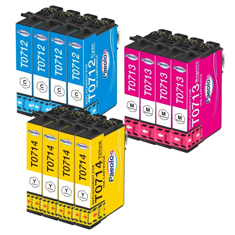 Paeolos T0715 Ink Cartridges Replacement for T0711 T0712 T0713 T0714 Multipack Compatible with SX100 SX105 SX200 SX215 SX218 SX400 SX415 BX300F DX4000 DX8400 DX8450 (12 Pack)