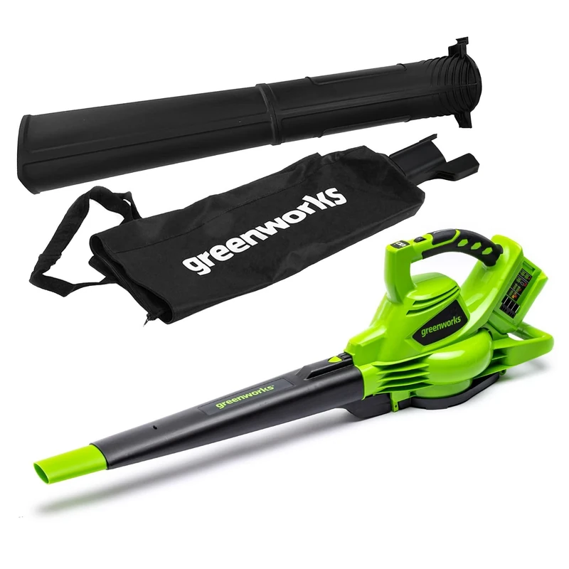 Greenworks 48V(24V x 2) Cordless Leaf Blower and Vacuum with 45L Mulching Bag & Shoulder Strap, 322km/h ,9m³/min, without Batteries & Charger, 3 Year Guarantee GD24X2BV