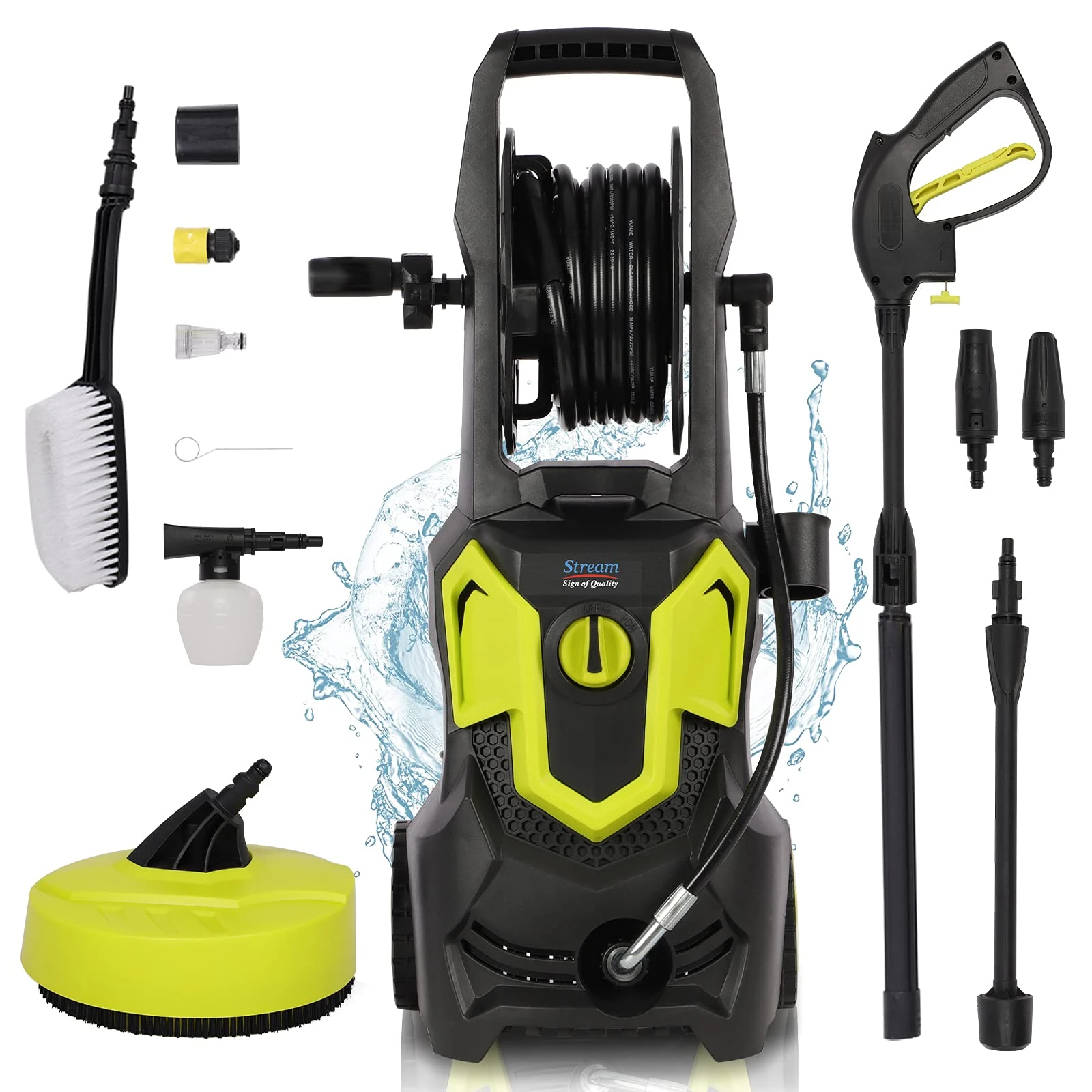 Stream Electric Pressure Washer, 1650W 135 Bar 420L/H Jet Washer Power Washer with Adjustable Nozzle Accessory, Patio Cleaner Compact for Car Garden Fences Yard