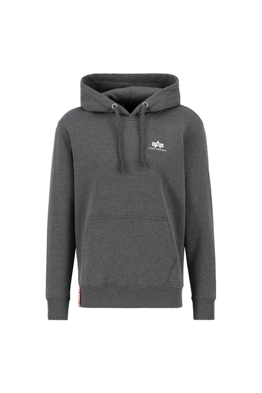Alpha Industries Men's Basic Hoody Small Logo Hooded Sweatshirt, Charcoal Heather/White, 3XL