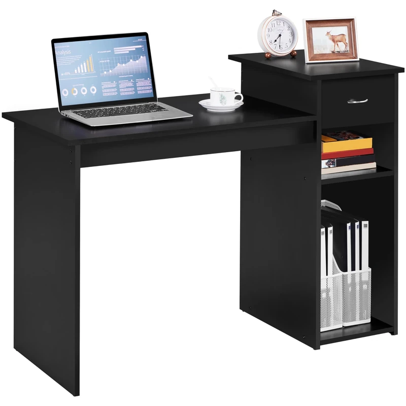 Yaheetech Home Office Small Computer Desk with Drawer for Living Room, Compact PC Table with Shelf, Modern Style Workstation Writing Studying, Heavy Duty Home Furniture, 112x50x82cm