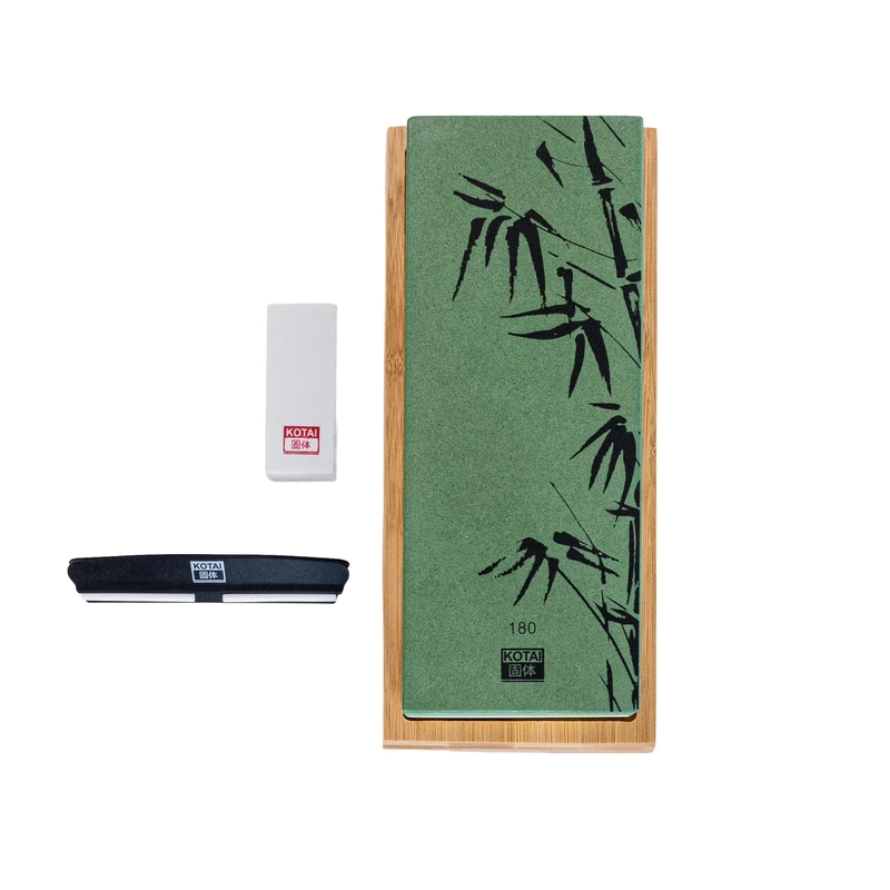 KOTAI | Sharpening Set - 400/1000 Grit | Whetstone | Water or Sharpening Stones | Anti-Slip Bamboo Base for Stability | Includes Corundum Stone Flattener | 15° Angle Guide