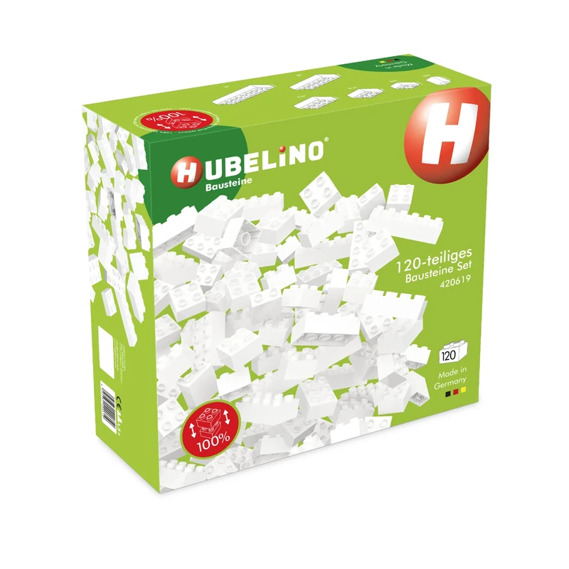 Hubelino 120 White Bricks Compatible with Large Blocks from Other Manufacturers, Made in Germany from 1.5 Years