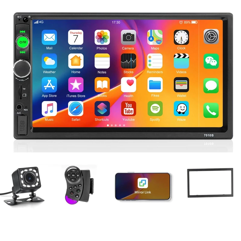 Double Din Car Stereo 7” Touch Screen Car Radio with Bluetooth Backup Camera FM Radio Receiver USB AUX Auto radio TF Card Input Audio Video MP5 MP4 MP3 Player Car Multimedia Player Support Mirror Link