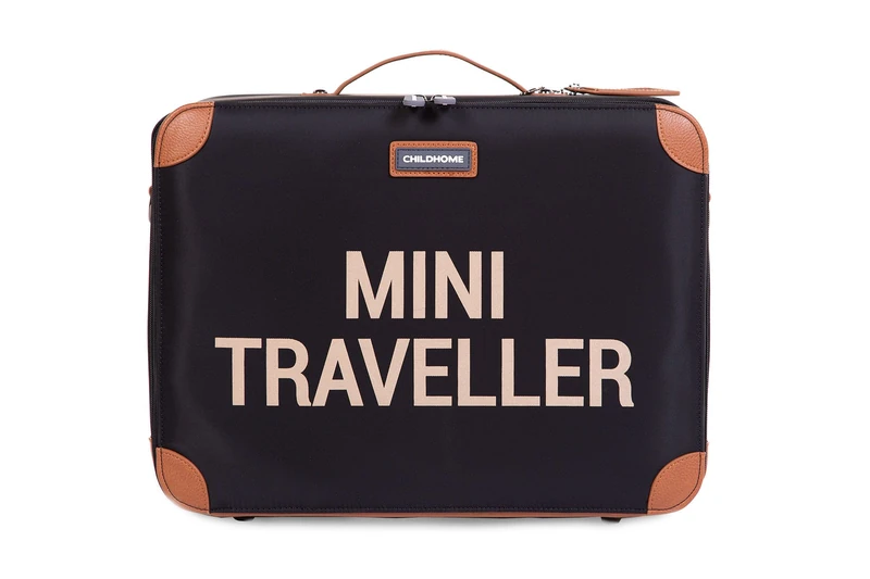 Childhome, Travel Bag for Kids, Weekend, Cabin Size, Compact, Solid, Carry Handle, Name Tag, Design, Faux Leather, Mini Traveller, Black and Gold