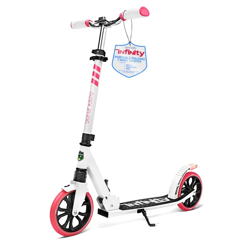 SereneLife Folding Kick Scooter, Kids Scooter for Ages 8–12, Boys, Girls, Teenagers 11–15, Adult Scooter with Big Wheels, Lightweight Stunt Kick Scooter Adjustable, Pink