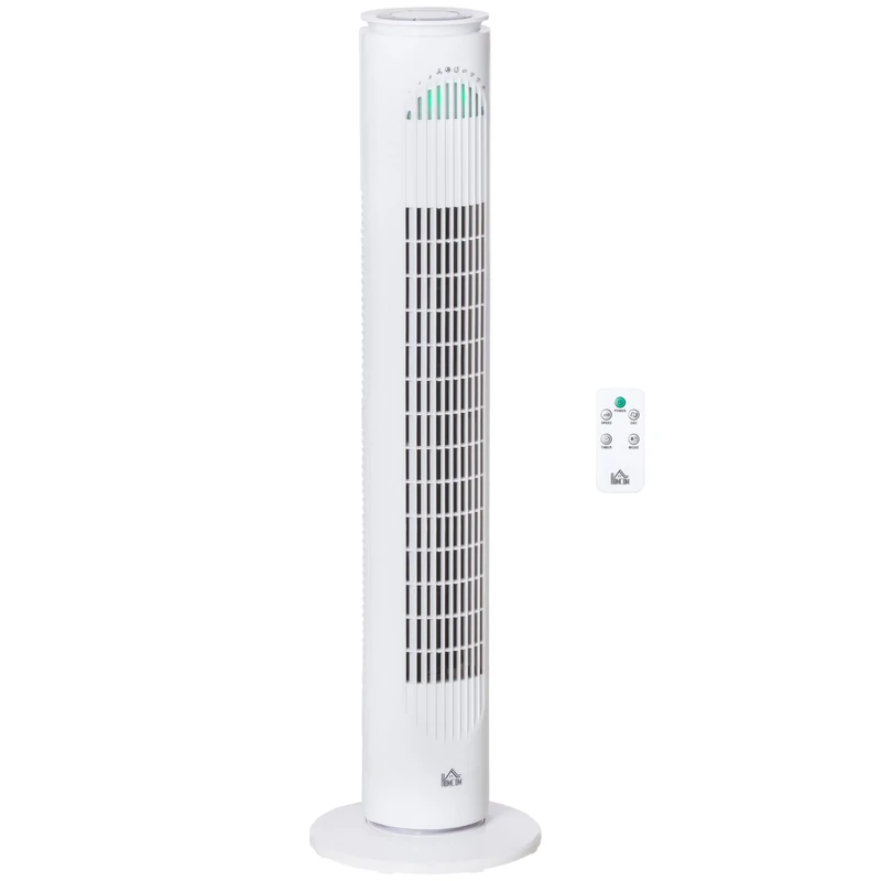 HOMCOM 30'' Freestanding Tower Fan, 3 Speed 3 Mode, 10h Timer, 70 Degree Oscillation, LED Light, 5M Remote Controller, White