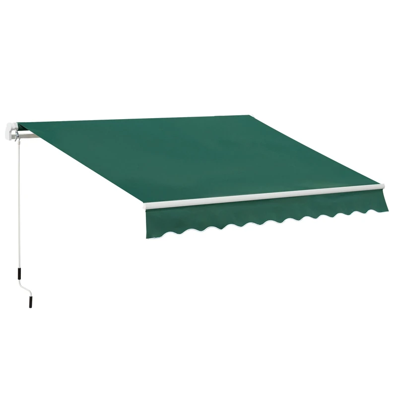 Outsunny 3 x 2m Manual Window Awning Canopy Garden Outdoor Shelter Patio Sun Shade UV Blocker Light Weight Aluminium Frame w/Hand Crank Green