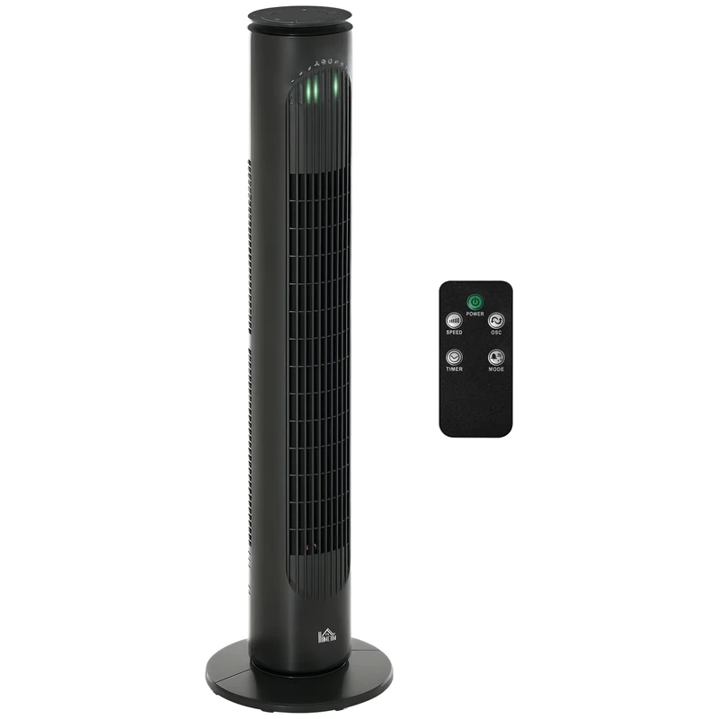 HOMCOM 30'' Freestanding Tower Fan, 3 Speed 3 Mode, 10h Timer, 70 Degree Oscillation, LED Light, 5M Remote Controller, Dark Grey