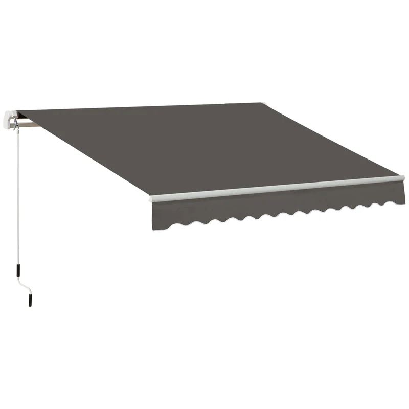 Outsunny 3 x 2m Manual Window Awning Canopy Garden Outdoor Shelter Patio Sun Shade UV Blocker Light Weight Aluminium Frame w/Hand Crank Grey