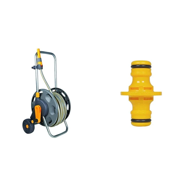 Hozelock 60m Assembled Hose Cart with 50m Hose & Double Male Connector