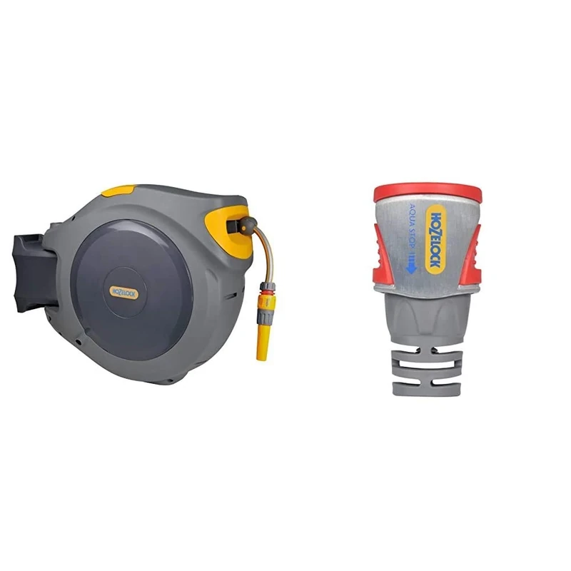 Hozelock Auto Reel with 40m Hose & Pro Metal AquaStop Connector (12.5mm & 15mm)