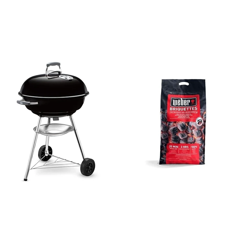 Weber Compact Charcoal BBQ, 57cm, Black & Briquettes 8kg