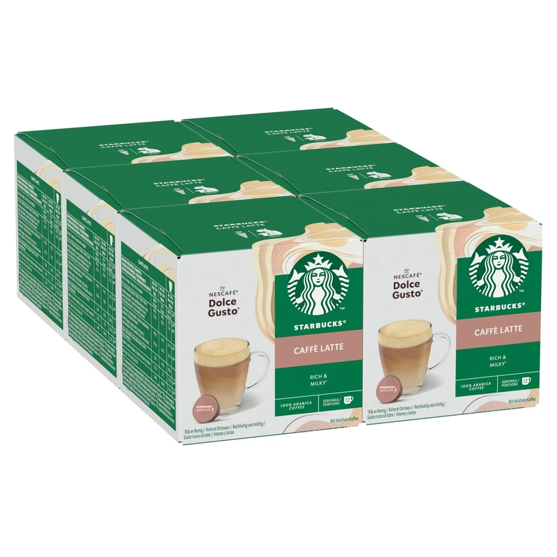 STARBUCKS Caffè Latte by NESCAFÉ Dolce Gusto, Creamy Milk Coffee, 100% Arabica Beans, 72 Caffè Latte Pods (6 packs)