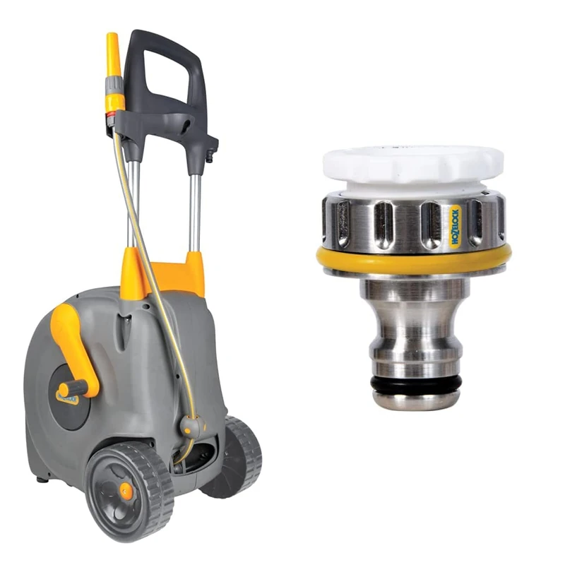 Hozelock Wheeled Fast Cart with 40m hose & Metal Threaded Connector Pro 3/4 inch for Taps