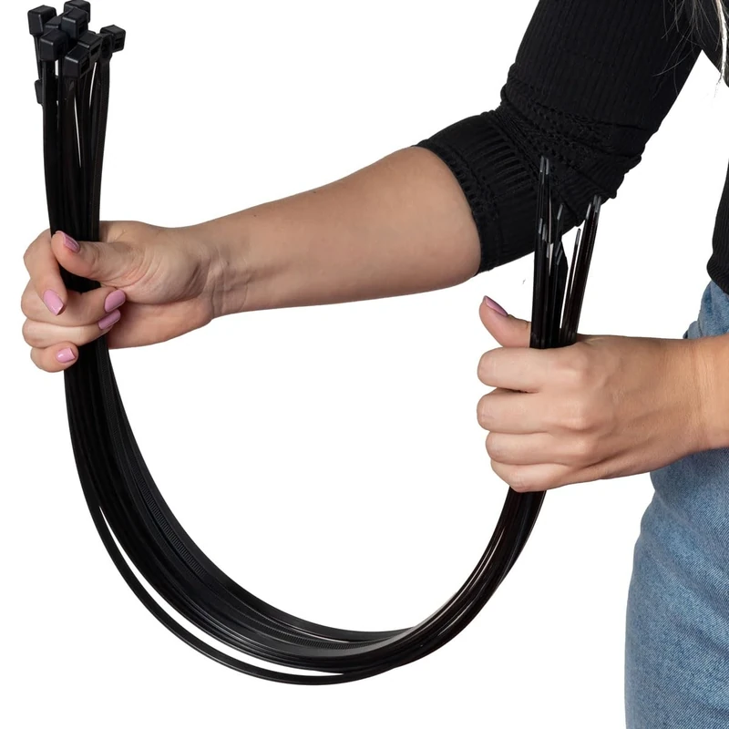 ERKO Cable Ties Black 400 x 7.6 mm Pack of 100 UV-Resistant 55 kg Tensile Strength for Cable Management Ultra Strong Large Temperature Resistant Chemical Resistance Durable