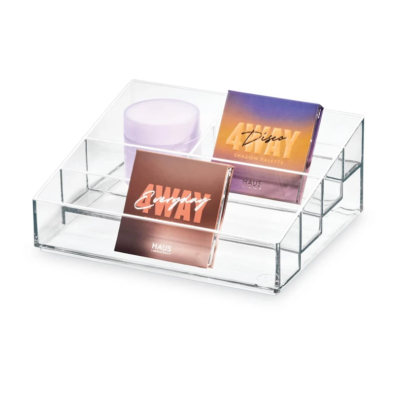 iDesign 5-Compartment Polish Organiser from the Signature Series by Sarah Tanno, Divided PET Makeup, Nail Varnish Storage, Clear/Matte White, 16.5 x 20.1 x 8.2 cm