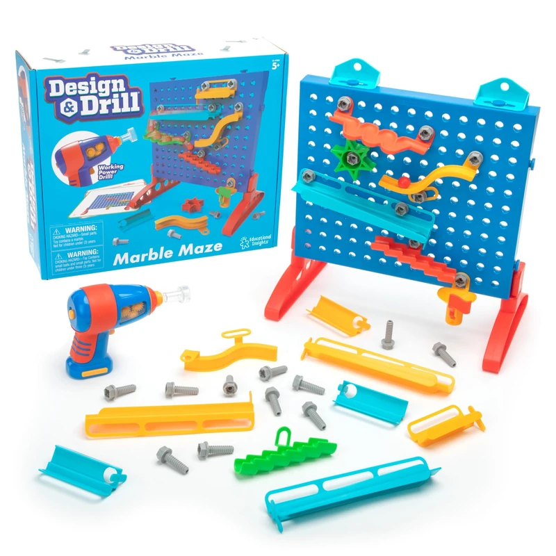 Learning Resources Design & Drill Marble Maze, Fine Motor Skills Construction Toy Marble Run