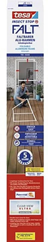 tesa Insect Stop FALT Door - Foldable Aluminium Frame with Fly Screen for Doors - With Adjustable Telescopic Frame - White - 80 cm x 170 cm to 100 cm x 220 cm