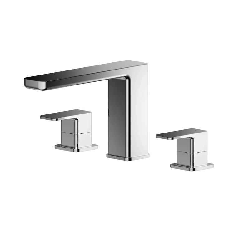 nuie WIN333 Windon | Modern Bathroom Deck Mounted 3 Tap Hole Bath Filler Tap with Lever Handles, 135mm, Chrome