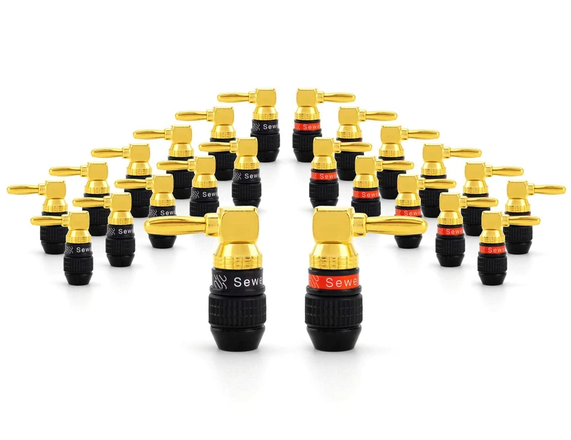 Sewell Deadbolt Right-Angle Banana Plugs, 12 Pairs Quick Connect Gold Plated Speaker Plugs 90 Degree