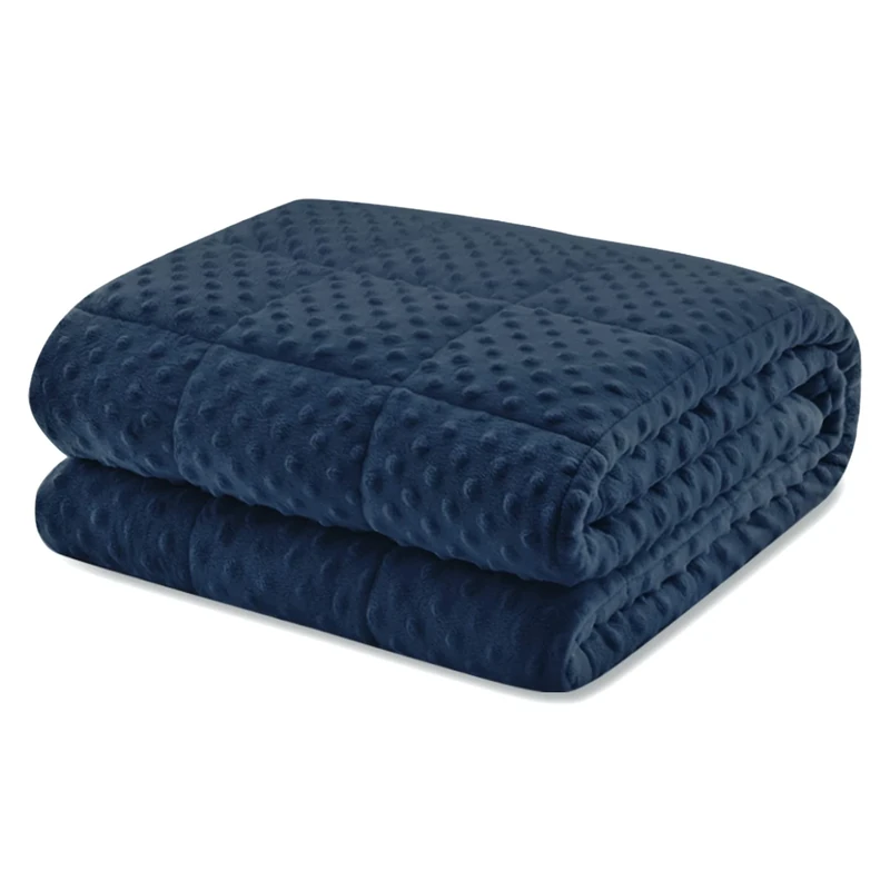 Huloo Sleep Weighted Blanket Twin 15lbs for Adult(48"×78",Navy Blue) Breathable Soft Minky Weighted Throw Blanket for All Season,Heavy Blanket with Premium Glass Beads