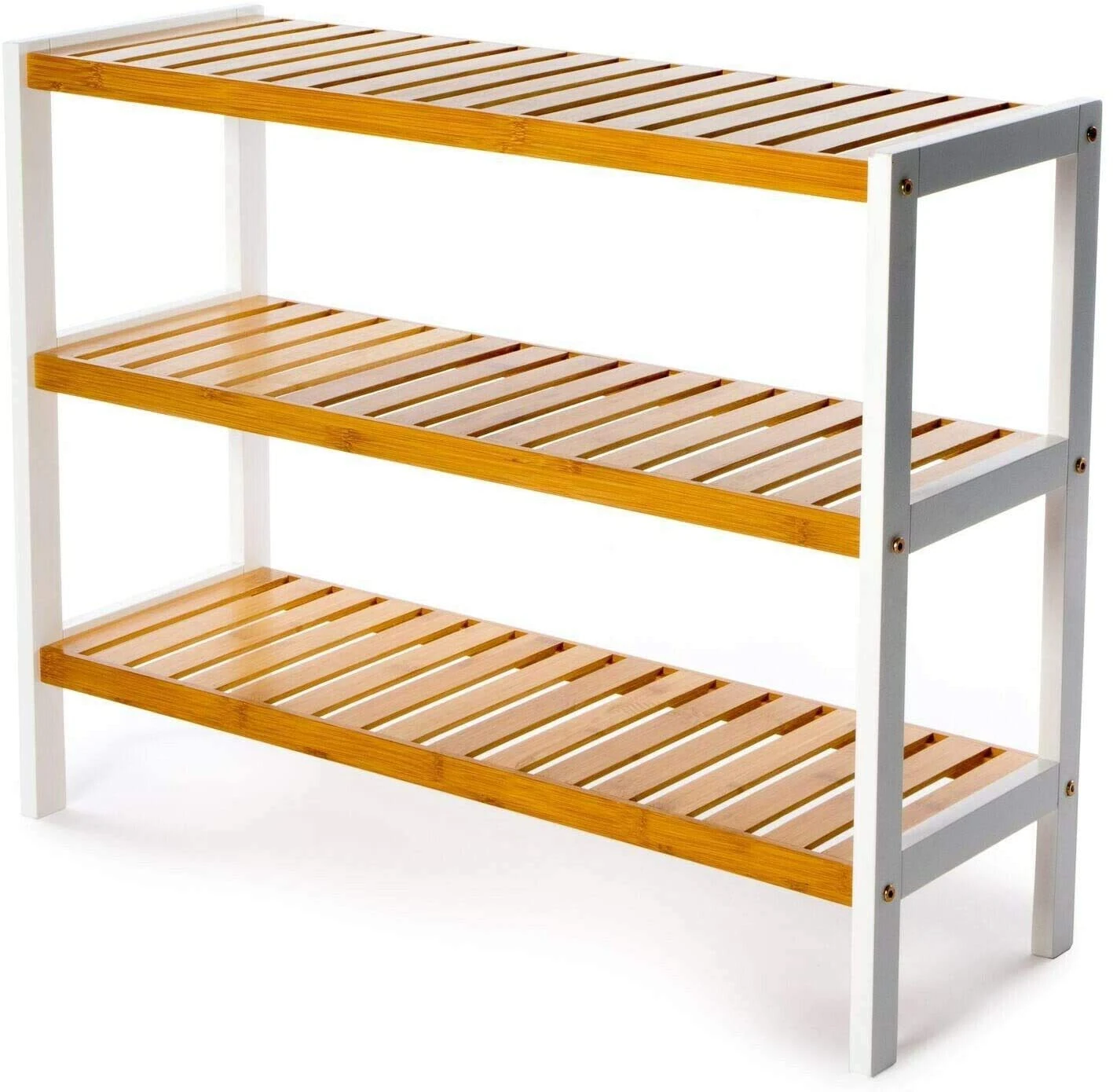 Vencier Bamboo Shoe Rack Natural – Easy Assembly & Strong Design Stand Shelf Organizer Ideal for Corridor, Bedroom, Bathroom, Hallway & Small Spaces, Large Capacity (Natural/White, 3 Tier)