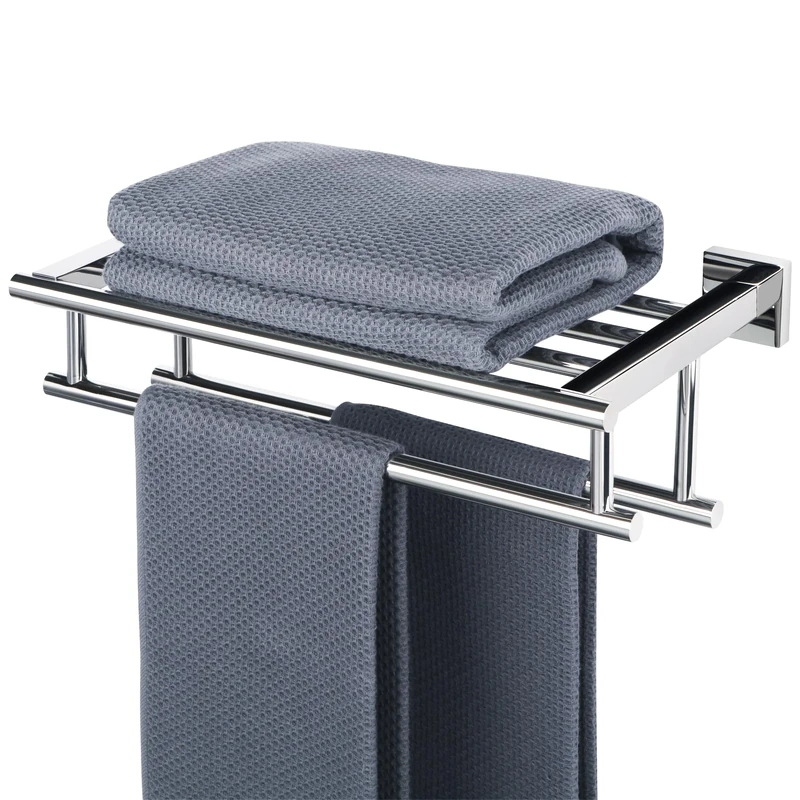 Sayayo Towel Rail Wall Mounted Chrome Bathroom Towel Shelf 16-Inch Towel Holder, SUS304 Stainless Steel Towel Rack, EGZ8040-C