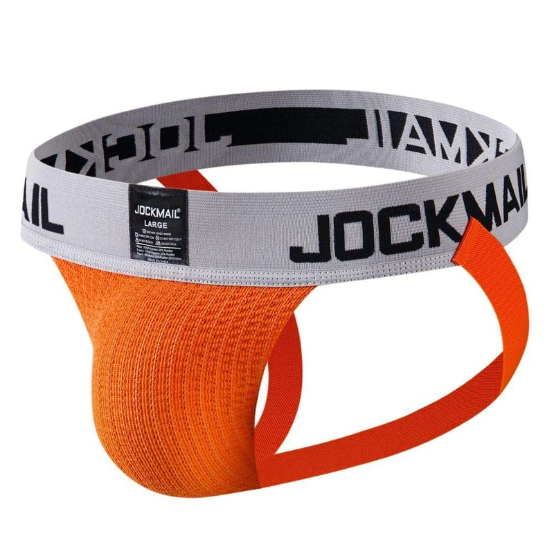 Mens Jockstrap Athletic Supporter Underwear Mens Sport Jock Strap Brief (M, Orange)