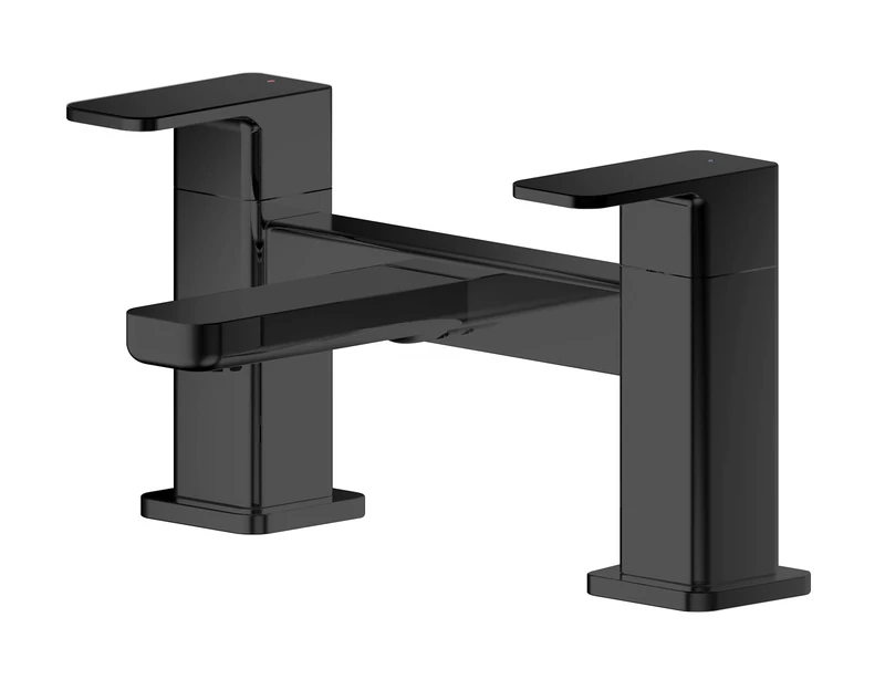 Nuie WIN403 Windon Modern Bathroom Deck Mounted Bath Filler Tap with Lever Handles, 136mm, Matt Black